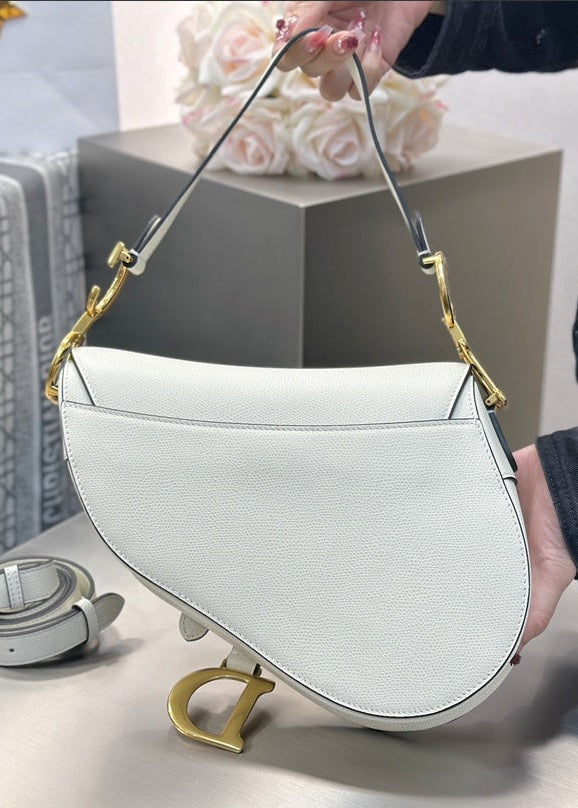 Small Saddle Bag with Strap - White