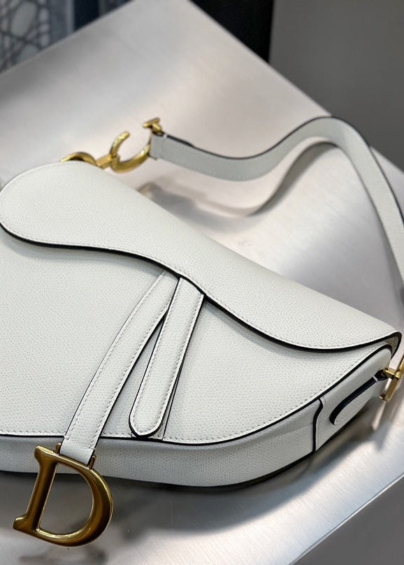 Small Saddle Bag with Strap - White