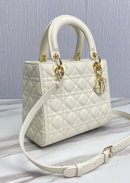 Medium Lady Dior Bag with Strap - White