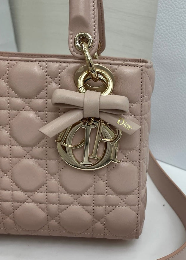 Medium Lady Dior Bag with Strap - Sand Pink