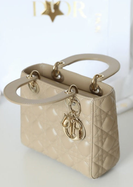Small Lady Dior Bag with Strap - Beige