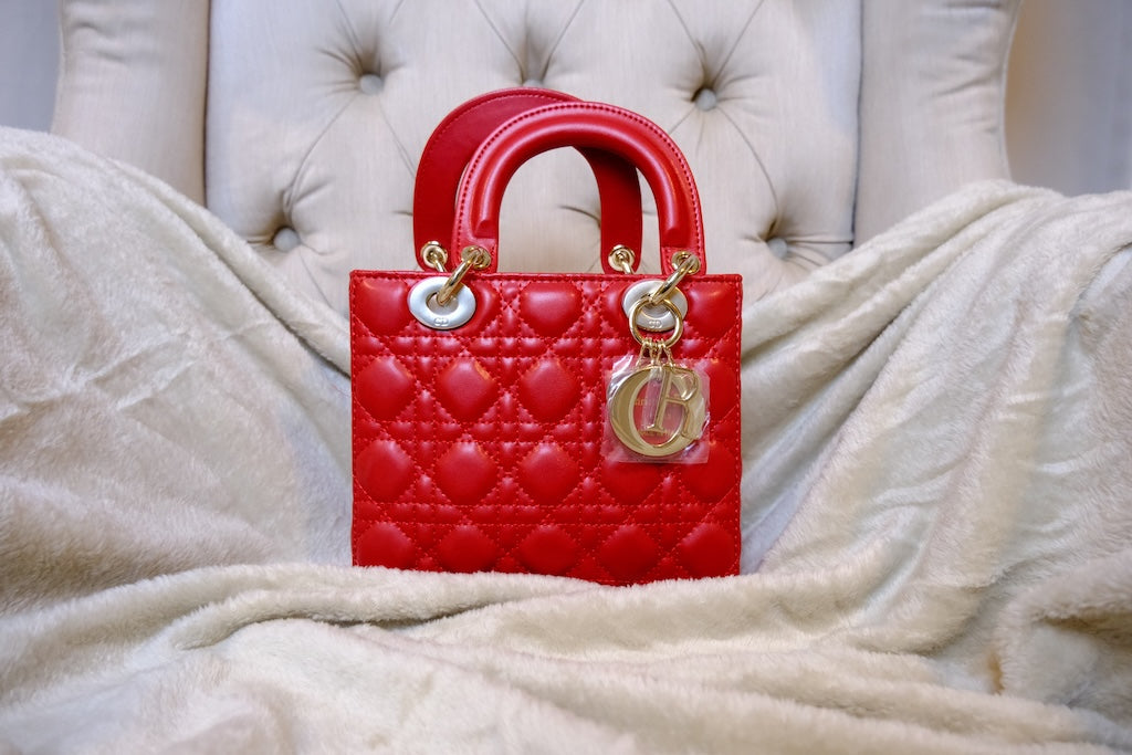 Small Lady Dior Bag with Strap - Red