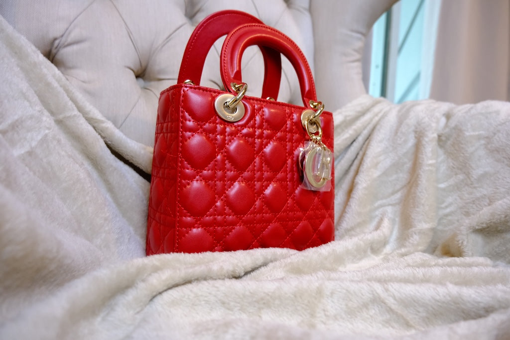 Small Lady Dior Bag with Strap - Red