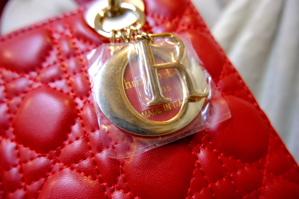 Small Lady Dior Bag with Strap - Red
