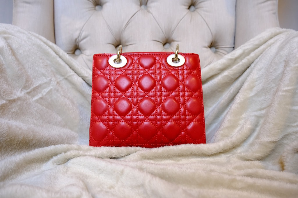 Small Lady Dior Bag with Strap - Red