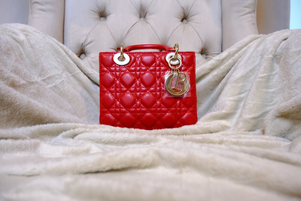 Small Lady Dior Bag with Strap - Red