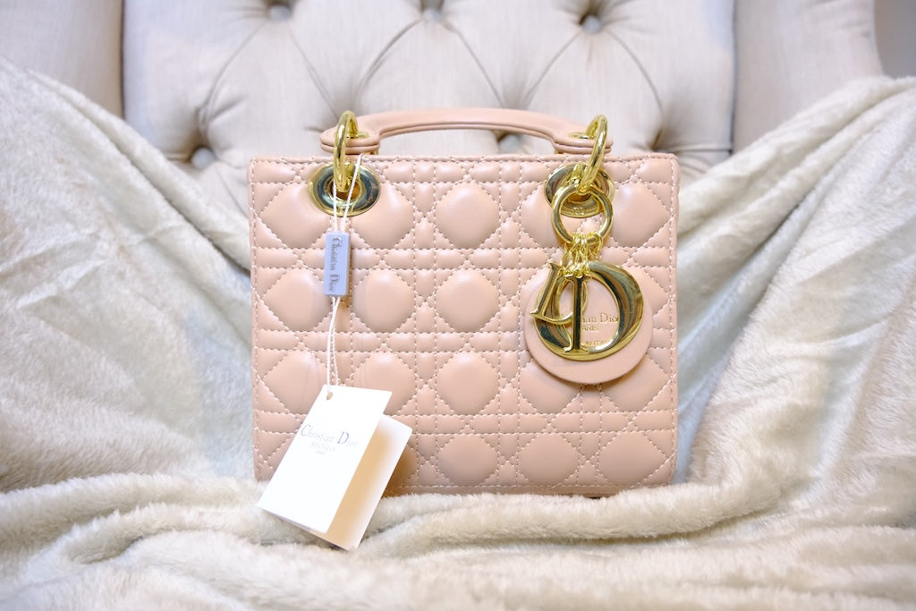 Small Lady Dior Bag with Strap - Powder Pink
