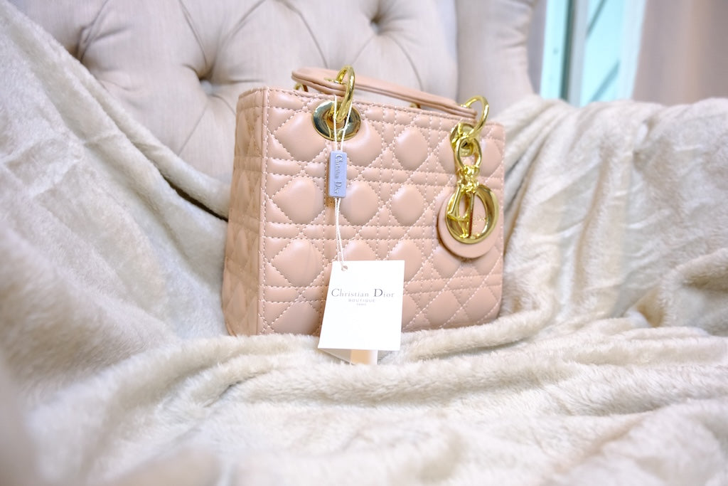 Small Lady Dior Bag with Strap - Powder Pink