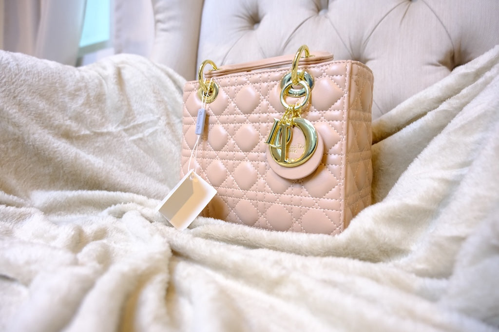 Small Lady Dior Bag with Strap - Powder Pink