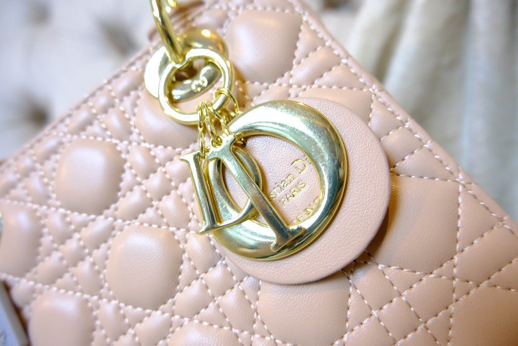 Small Lady Dior Bag with Strap - Powder Pink