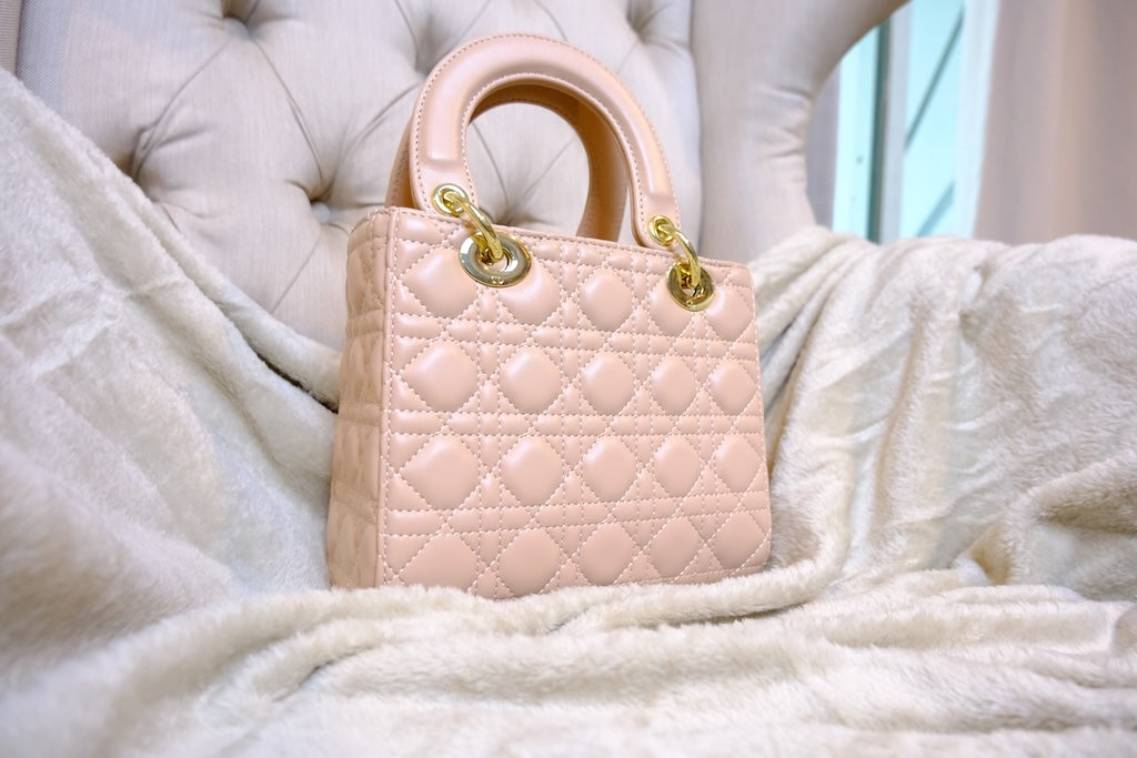 Small Lady Dior Bag with Strap - Powder Pink