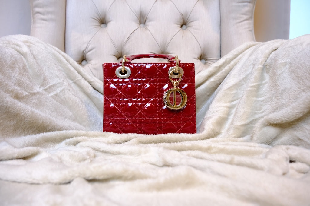 Small Lady Dior Bag with Strap - Red Lacquer