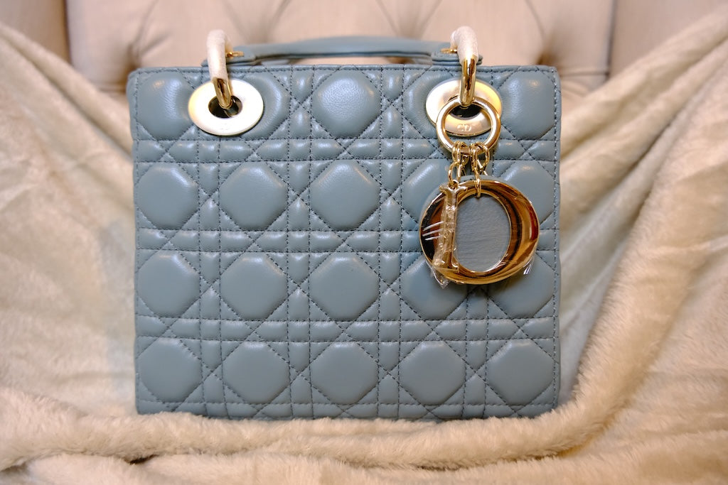 Small Lady Dior Bag with Strap - Blue