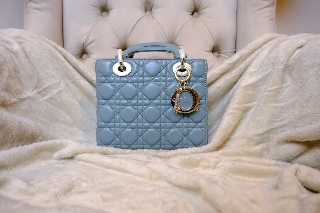 Small Lady Dior Bag with Strap - Blue