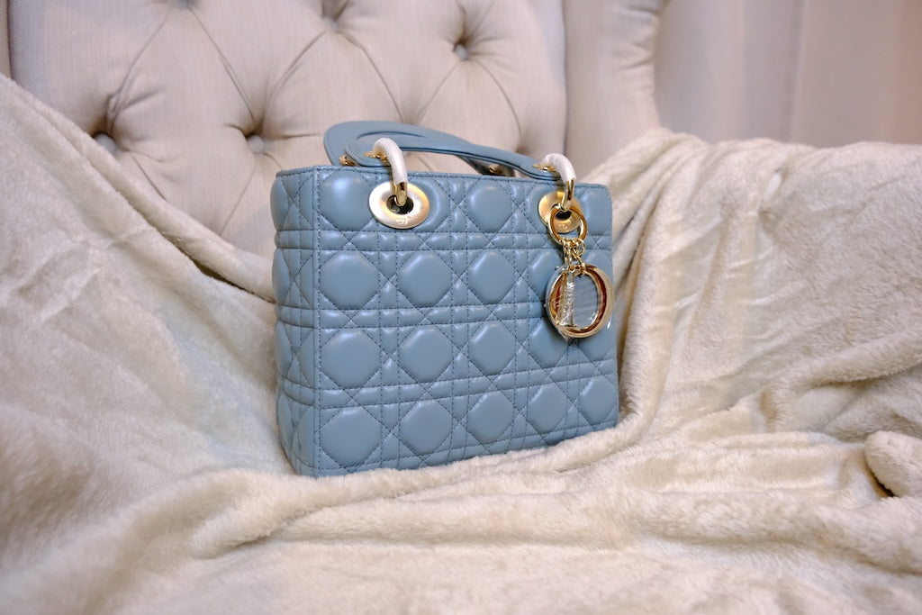 Small Lady Dior Bag with Strap - Blue