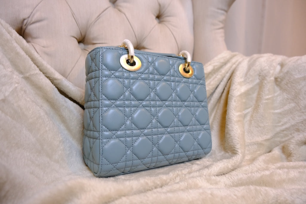 Small Lady Dior Bag with Strap - Blue