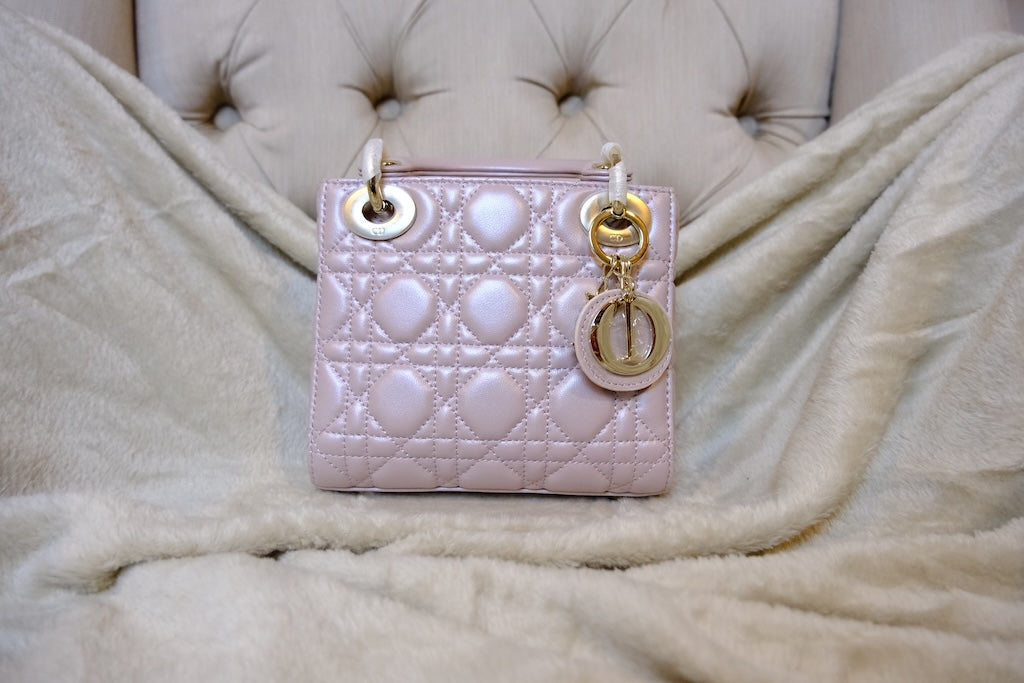 Small Lady Dior Bag with Strap - Pearly Pink