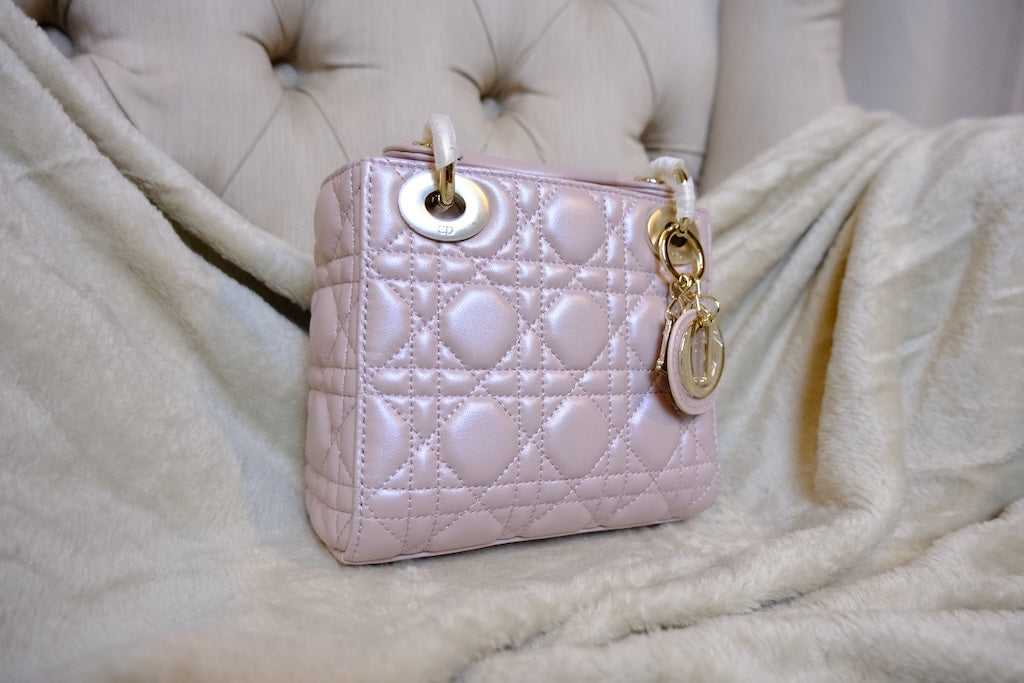 Small Lady Dior Bag with Strap - Pearly Pink