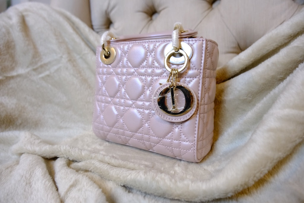 Small Lady Dior Bag with Strap - Pearly Pink