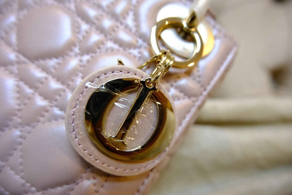 Small Lady Dior Bag with Strap - Pearly Pink