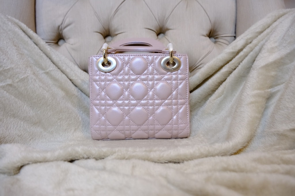 Small Lady Dior Bag with Strap - Pearly Pink