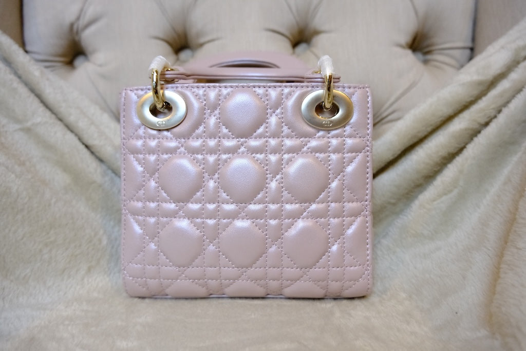 Small Lady Dior Bag with Strap - Pearly Pink