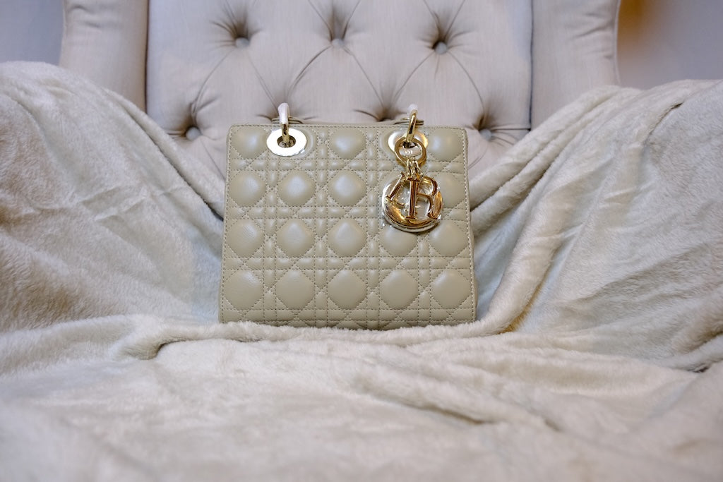 Small Lady Dior Bag with Strap - Beige