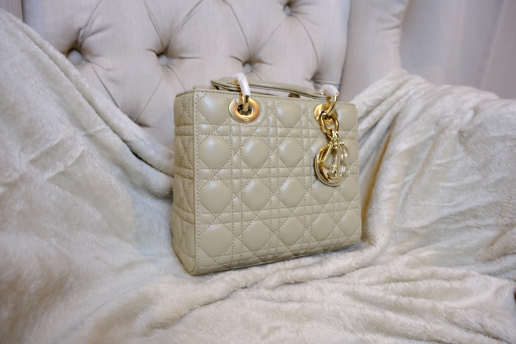 Small Lady Dior Bag with Strap - Beige