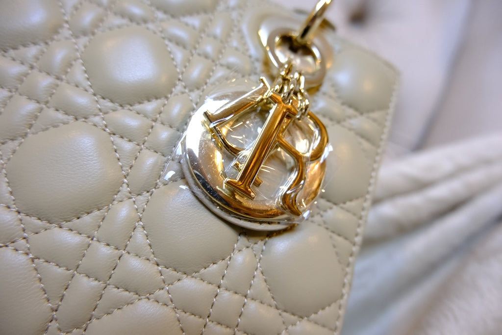 Small Lady Dior Bag with Strap - Beige