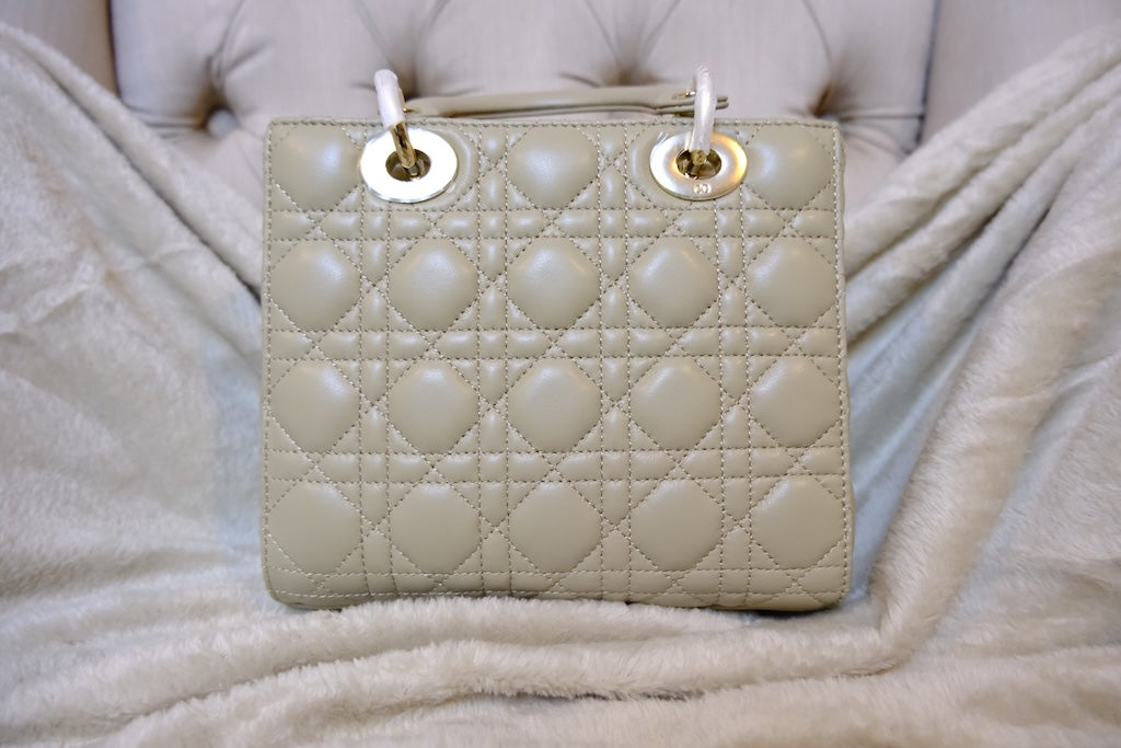 Small Lady Dior Bag with Strap - Beige