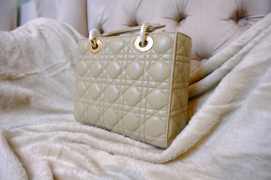 Small Lady Dior Bag with Strap - Beige