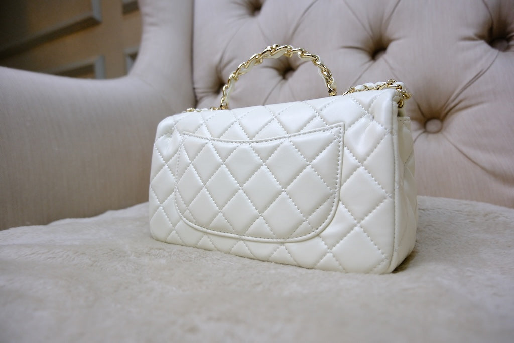 Mini Top Handle Rectangular Flap- White