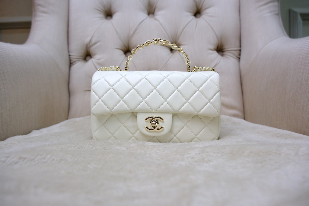 Mini Top Handle Rectangular Flap- White