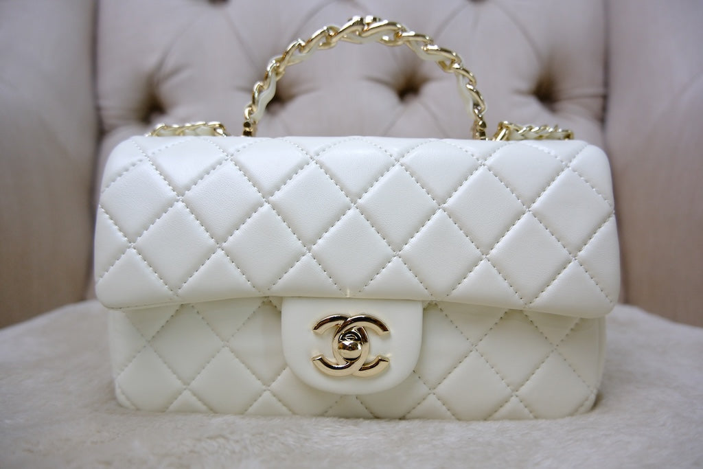 Mini Top Handle Rectangular Flap- White
