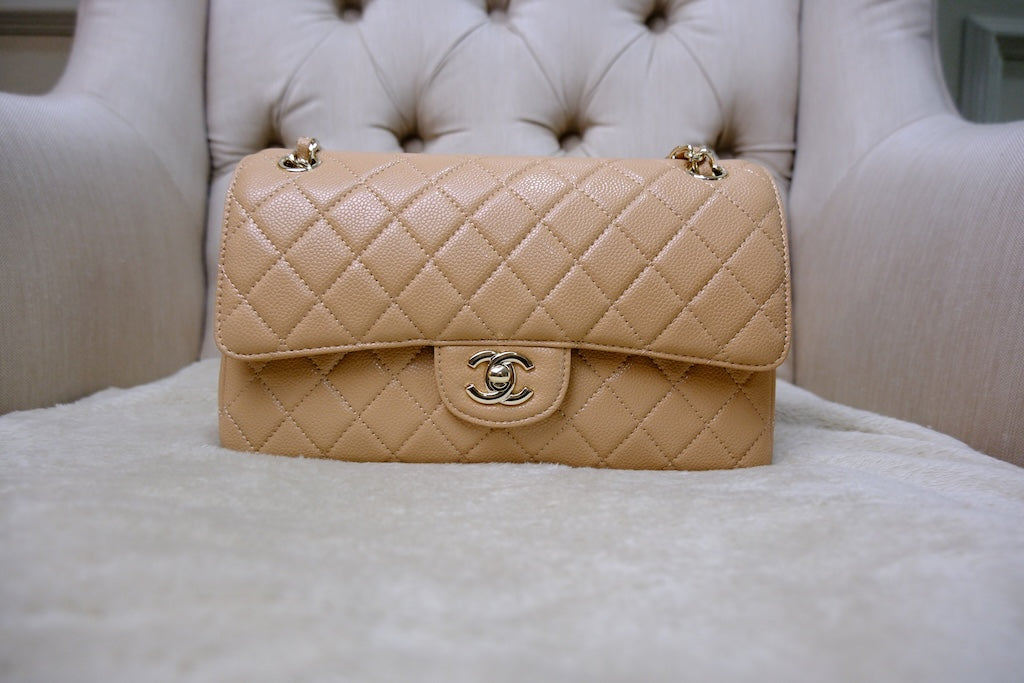 Medium Classic Double Flap - Beige