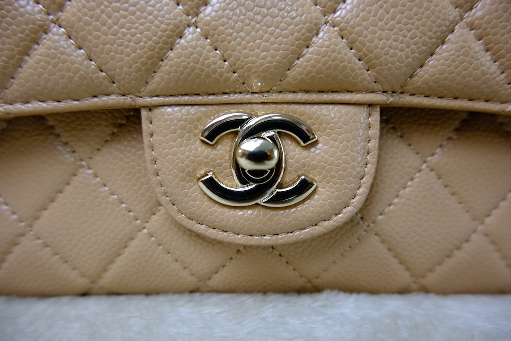 Medium Classic Double Flap - Beige