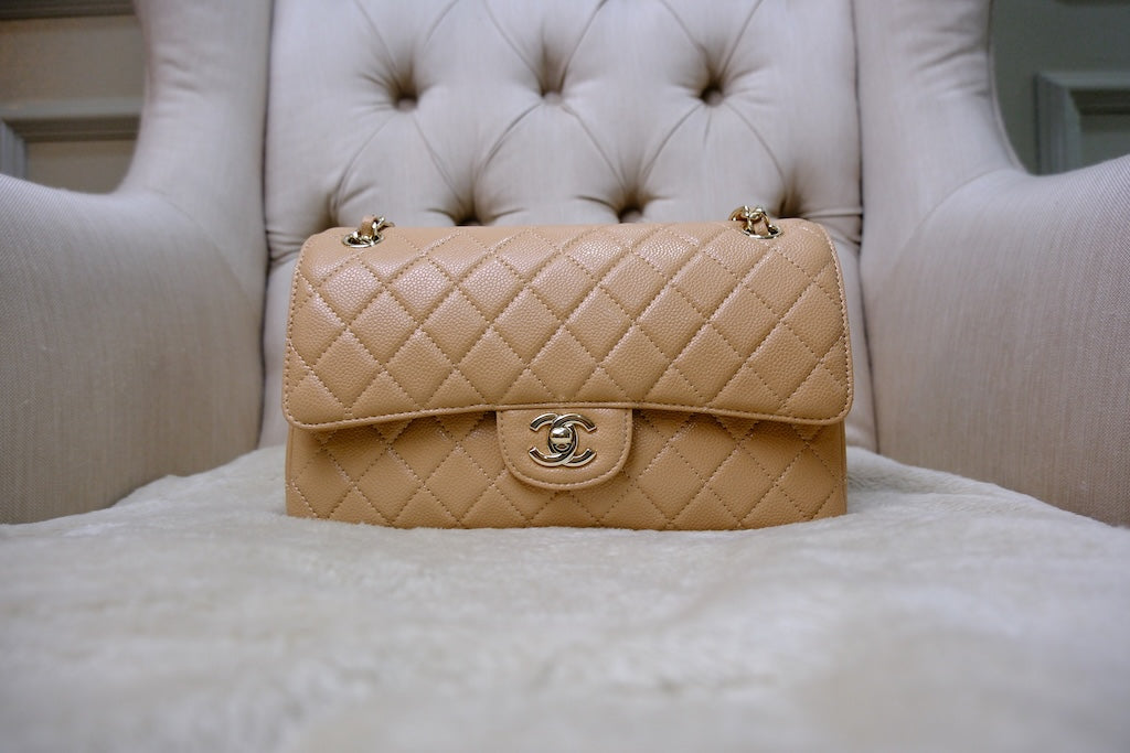 Medium Classic Double Flap - Beige