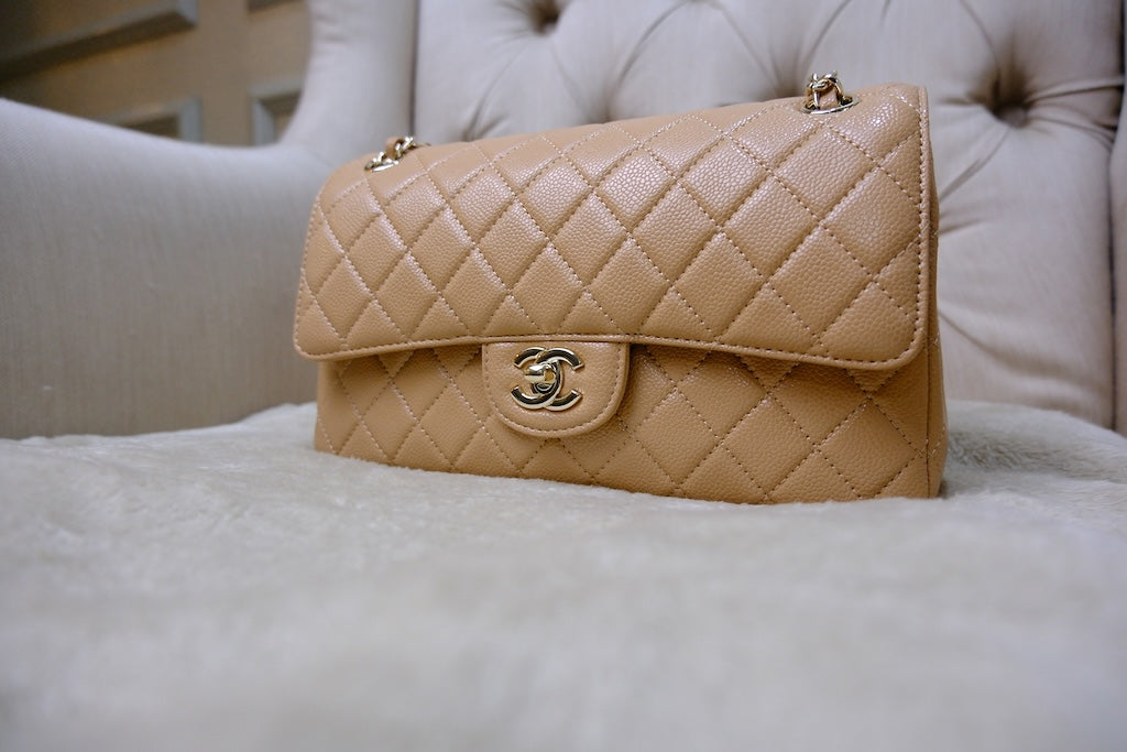 Medium Classic Double Flap - Beige