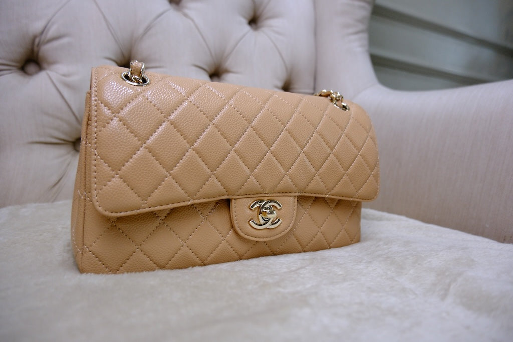 Medium Classic Double Flap - Beige