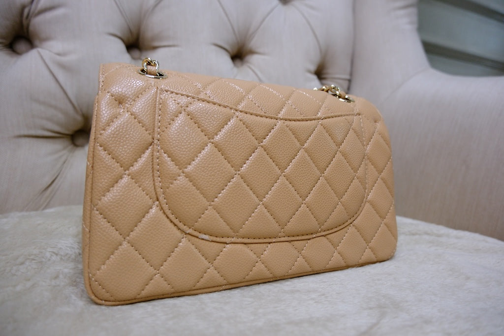 Small Classic Double Flap - Beige GHW
