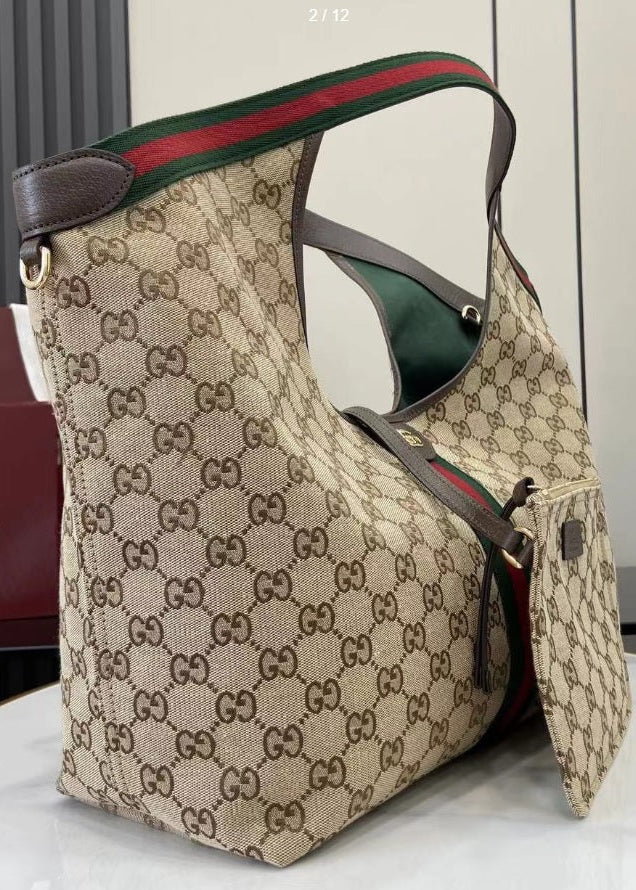 Gucci Giglio Large Tote - Canvas and Brown Trim