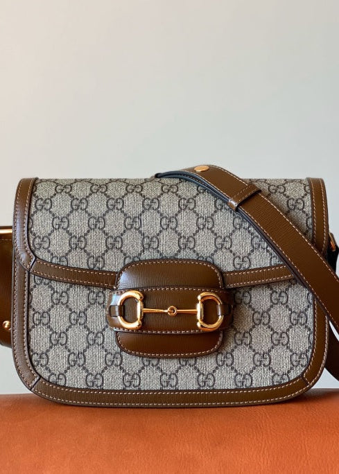 Gucci 1955 Horsebit Shoulder Bag - Canvas and Brown Trim