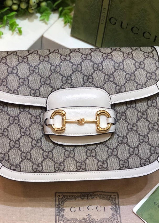 Gucci 1955 Horsebit Shoulder Bag Canvas White